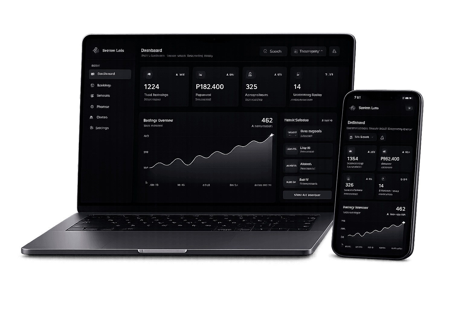 Stratton Labs — live booking dashboard on laptop and mobile